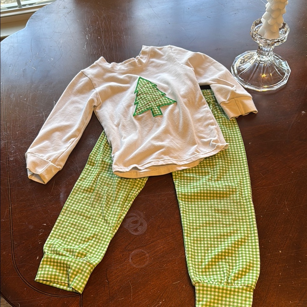 Green and White Kids Pajamas with Tree Design
